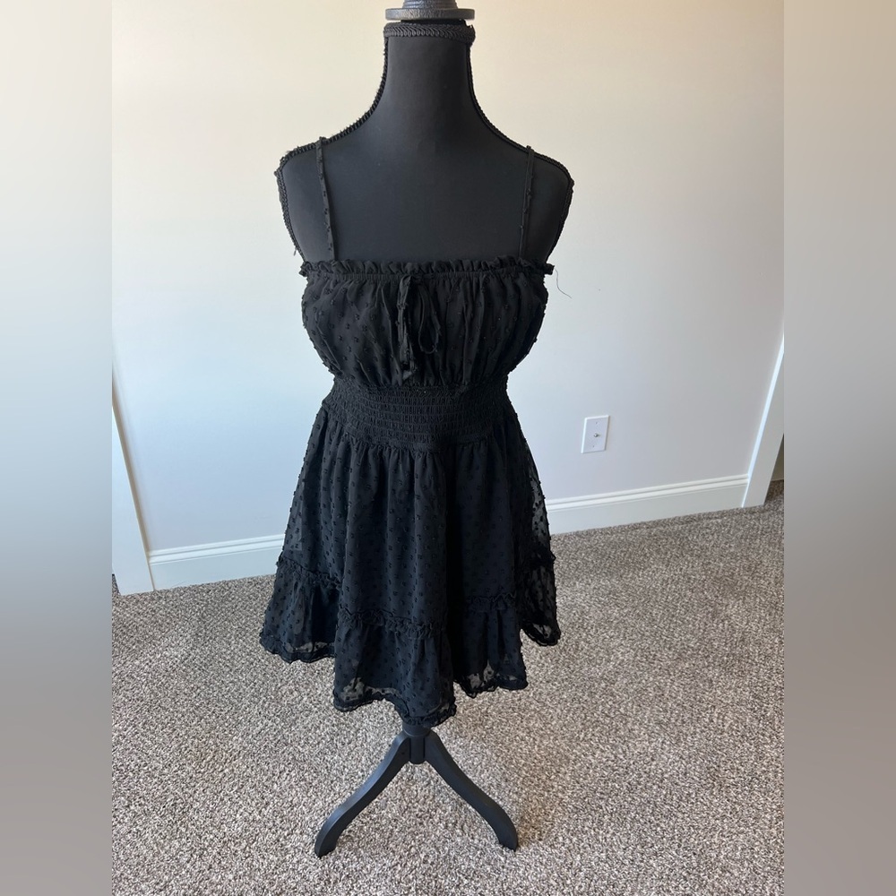 Altar'd State Lace Lined Little Black Dress M Spaghetti Strap Mini Ruffles